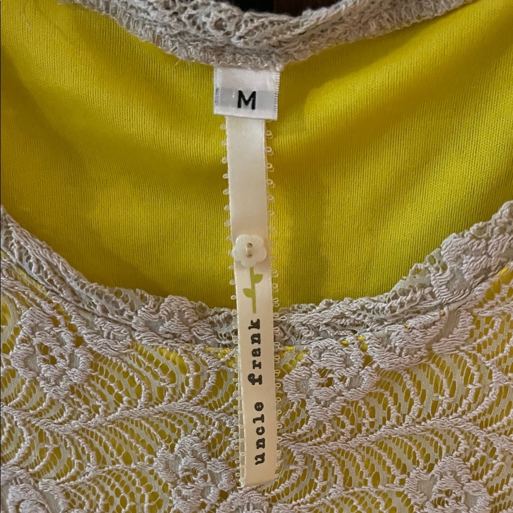 Uncle Frank Yellow Dress with Cream Lace Overlay - Picture 3 of 7